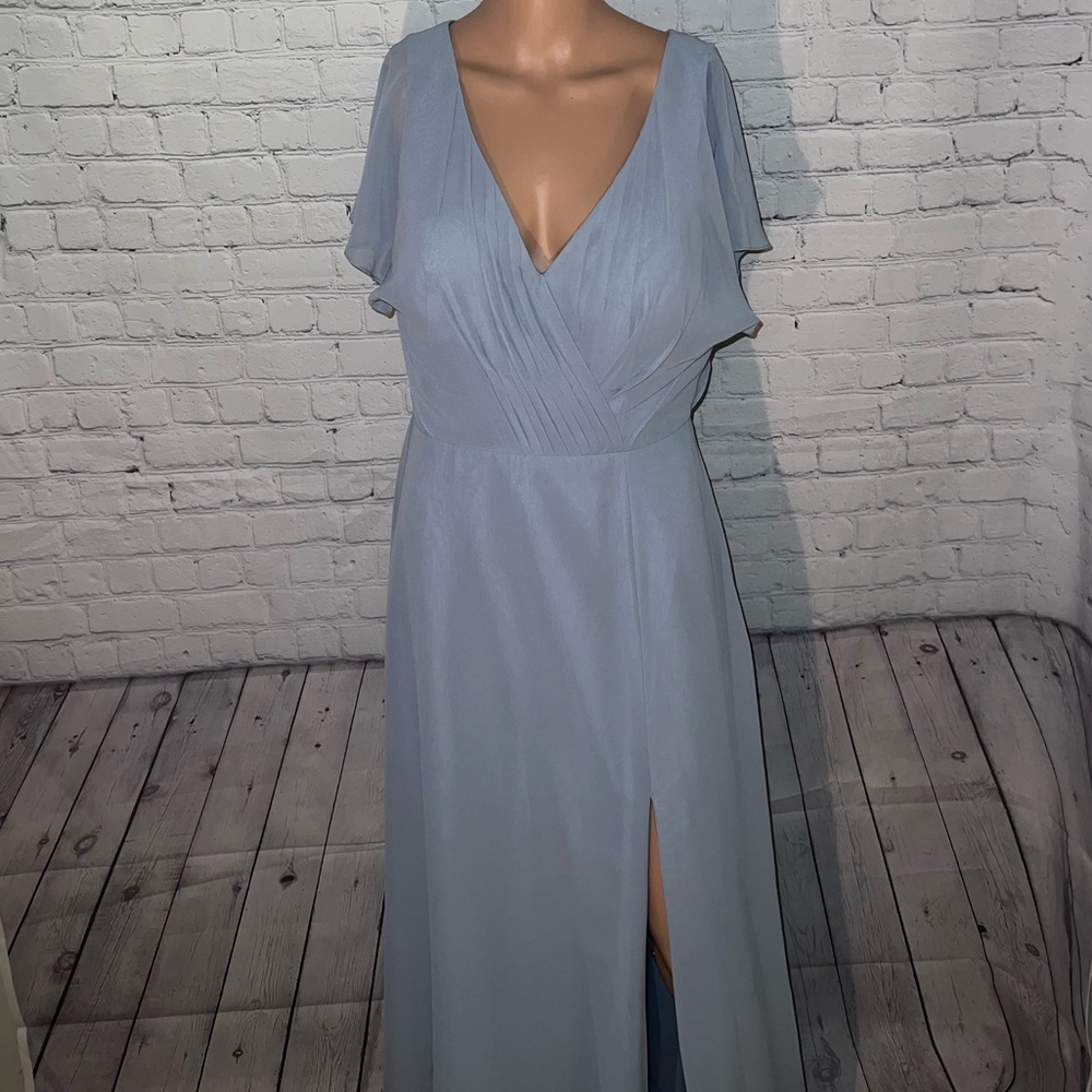 Azazie Light Blue Polyester Formal Dress with Slit size 10